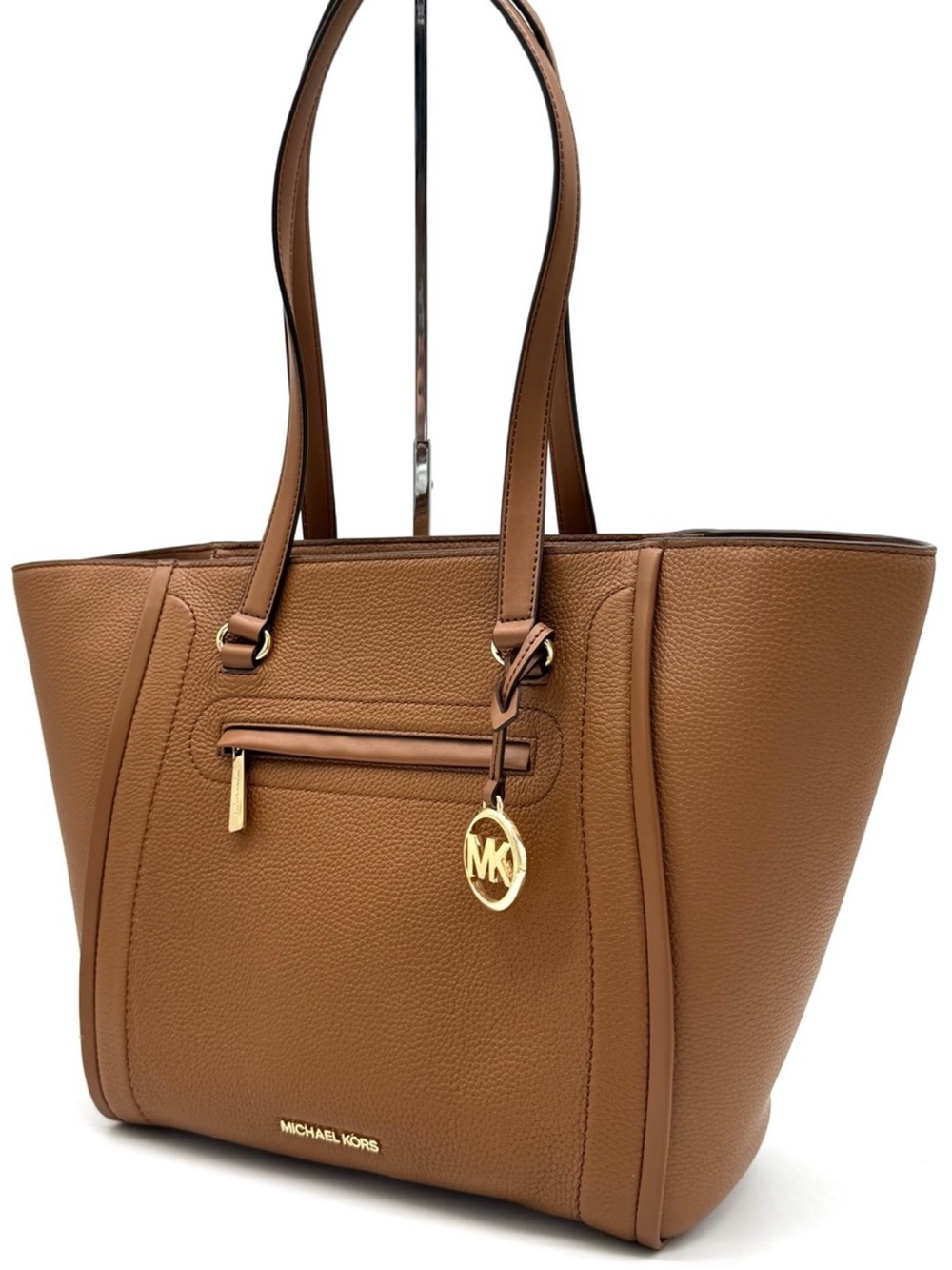 MICHAEL KORS Carine Front Zip Leather Large Tote Luggage NWT